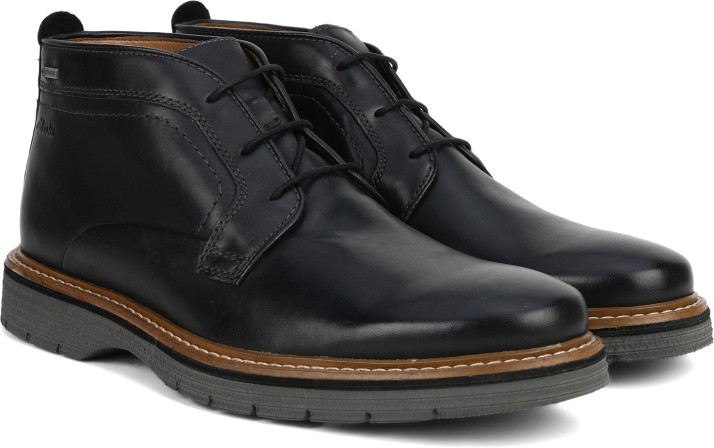 clarks black leather boots mens