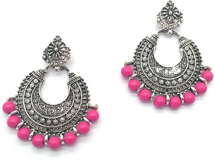 Flipkart Com Ikraft Oxidized Chandbali Earrings With Dark Pink Beads German Silver Plated Antique Finish Chandelier For Gilr And Women Small Earring At Best Ikraft Oxidized Chandbali Earrings, Small Silver Chandelier Earrings