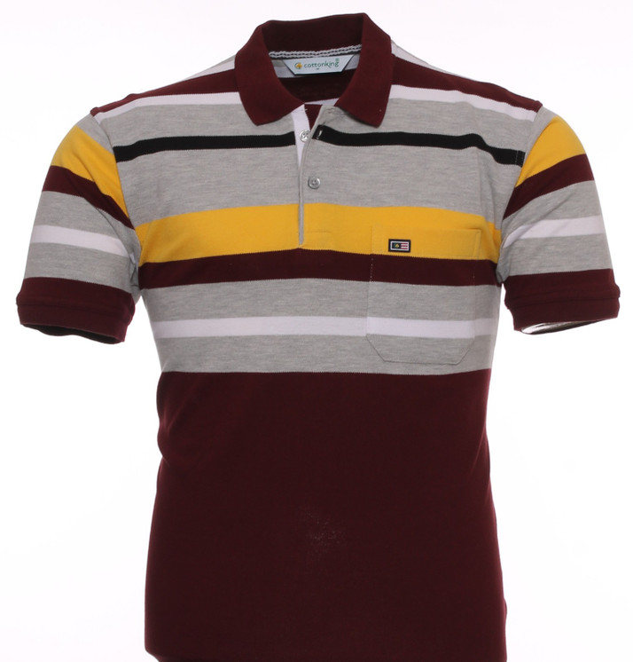 Buy Cottonking Striped Men Polo Neck 
