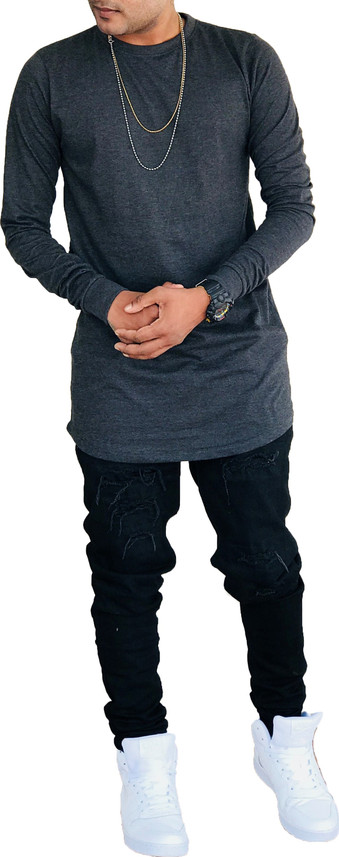 WINK ROBO Solid Men Round or Crew Grey 