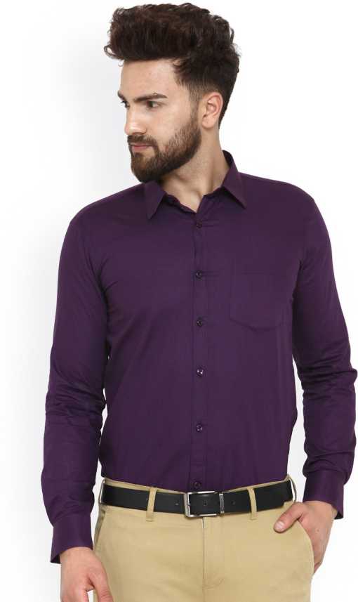 Fabtag Being Fab Men Solid Formal Purple Shirt