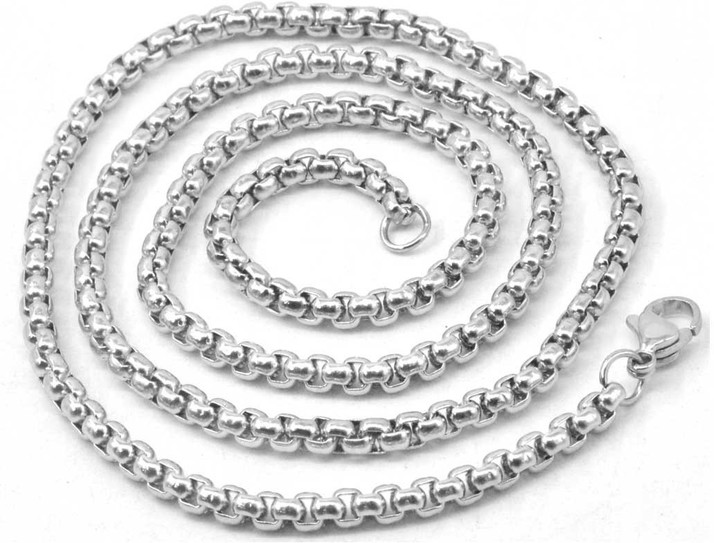 Silver Stainless Steel Rounded Box Chain