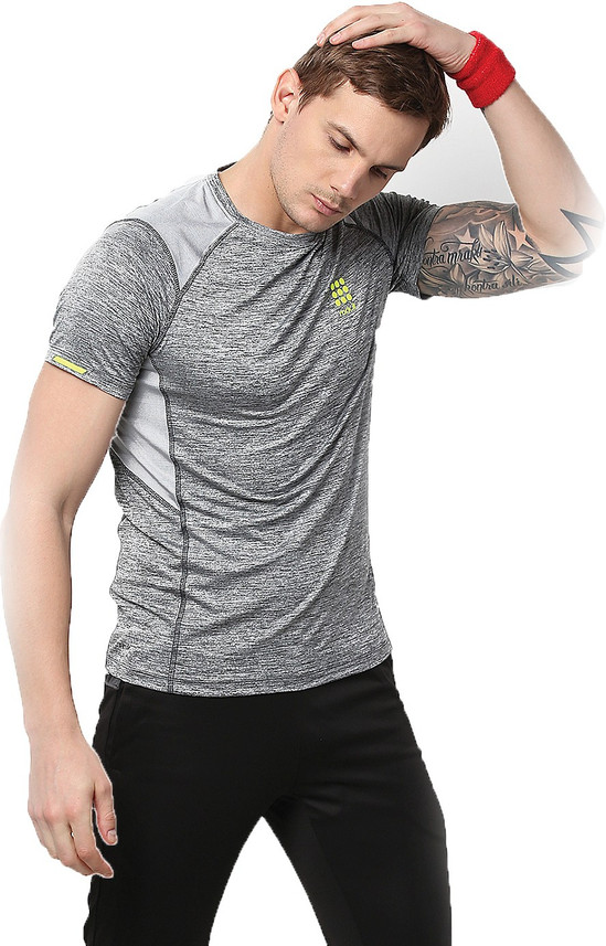 Solid Men Round or Crew Grey T-Shirt 