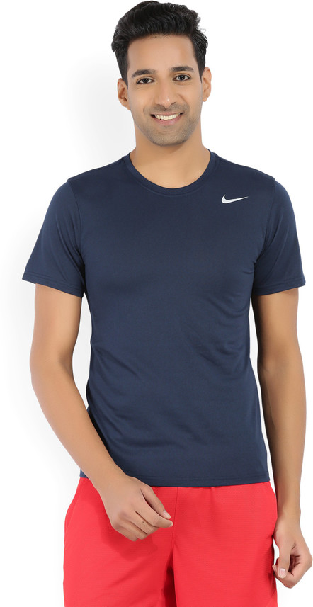 MATTE SILVER NIKE Solid Men Round Neck 
