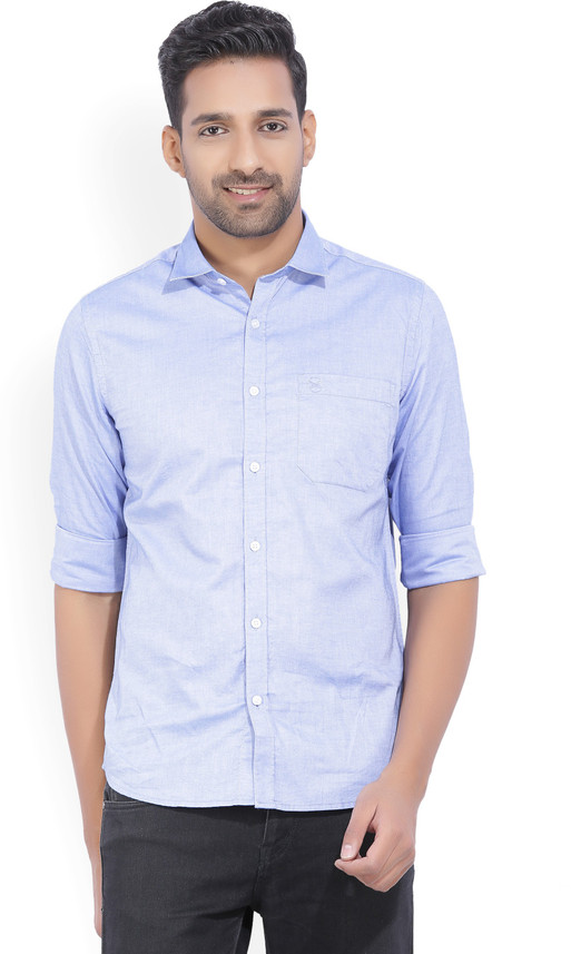 Scullers Men Solid Casual Blue Shirt 