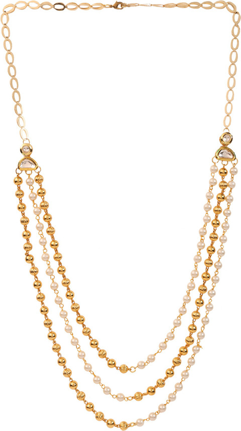 pearls layered 3 line necklace chain 