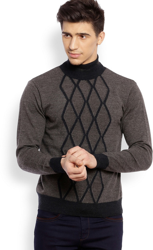 V-neck Casual Men Grey Sweater 