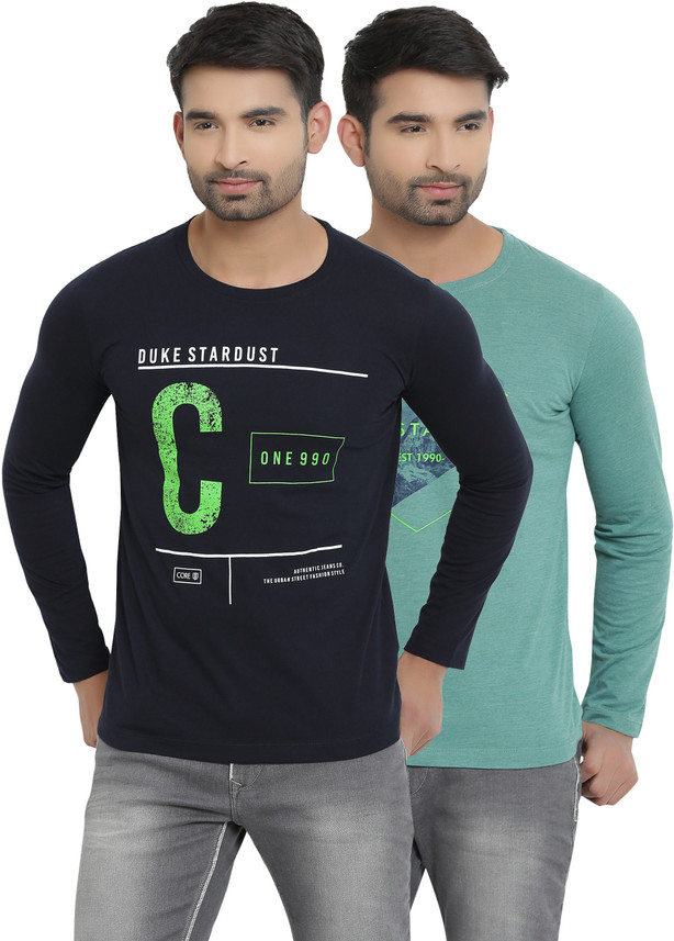 DUKE Printed Men Round Neck Dark Blue 