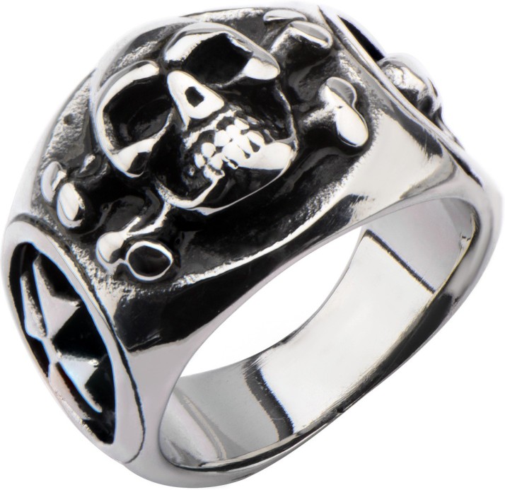 Stainless Steel Skull Center Iron Cross Biker Ring 