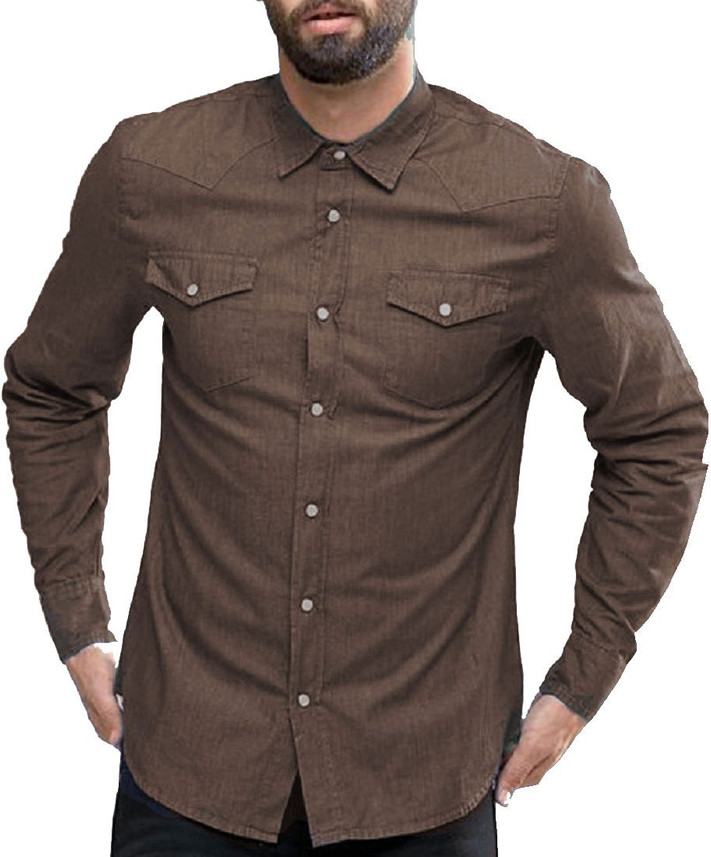 Being Fab Mens Solid Casual Shirt 42 Brown