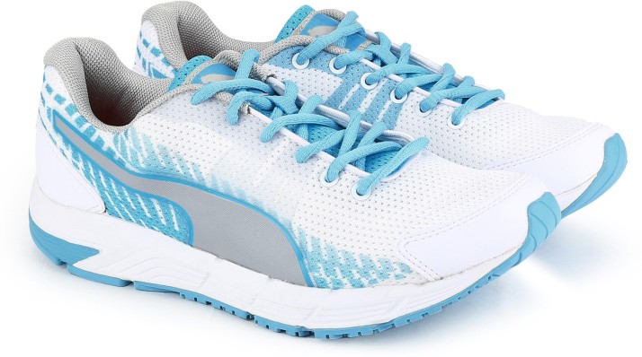 puma gray and blue running shoes