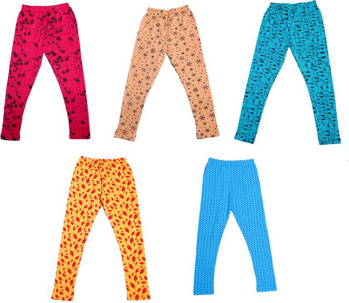 Indistar Super Soft and Stylish 3 Solid and 2 Cotton Printed Leggings For Girls Pack of 5 Indistar Super Soft and Stylish 3 Solid and 2 Cotton Printed Leggings For Girls Pack of 5