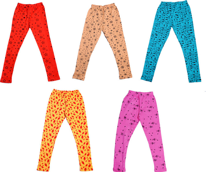 Pack of 5 Indistar Girls Super Soft and Stylish Cotton Printed Legging Pants