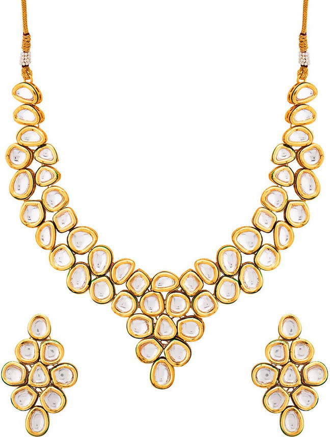 Voylla Chic Kundan Fiesta Gold Necklace 