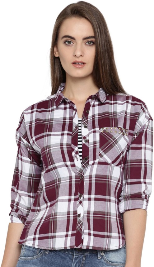 roadster women's checkered casual shirt