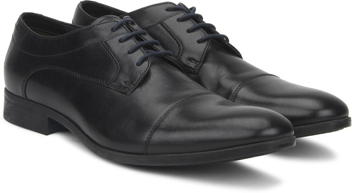 Mens Clarks Banfield Cap Black Leather Lace Up Shoes