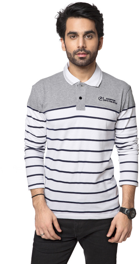 Buy ZEYO Striped Men Polo Neck White 