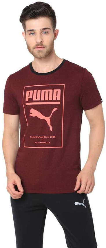 PUMA Printed Men Round or Crew Maroon T 