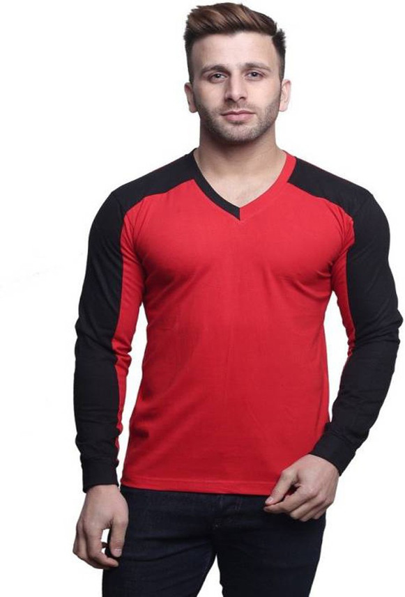 Solid Men V-Neck Multicolor T-Shirt 