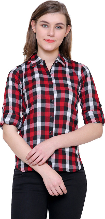 Mantra Women Checkered Casual Red 