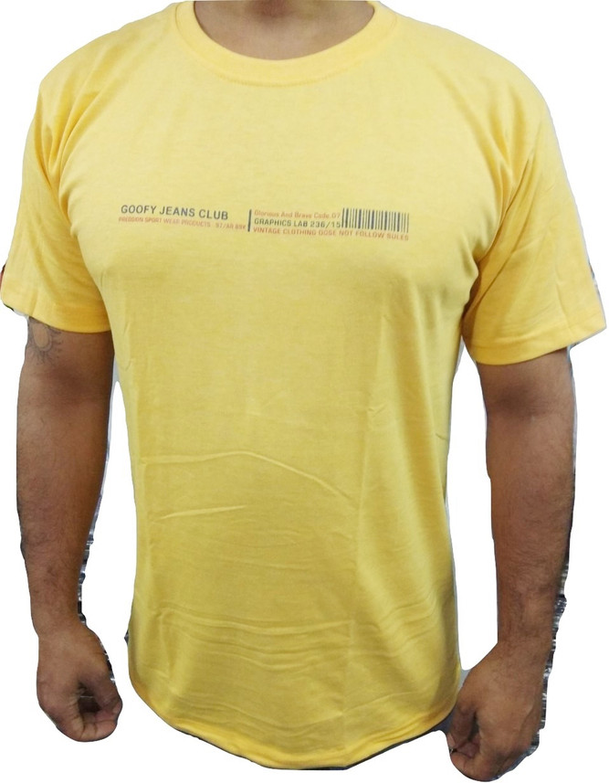 Buy GOOFY Solid Men Round Neck Yellow T 
