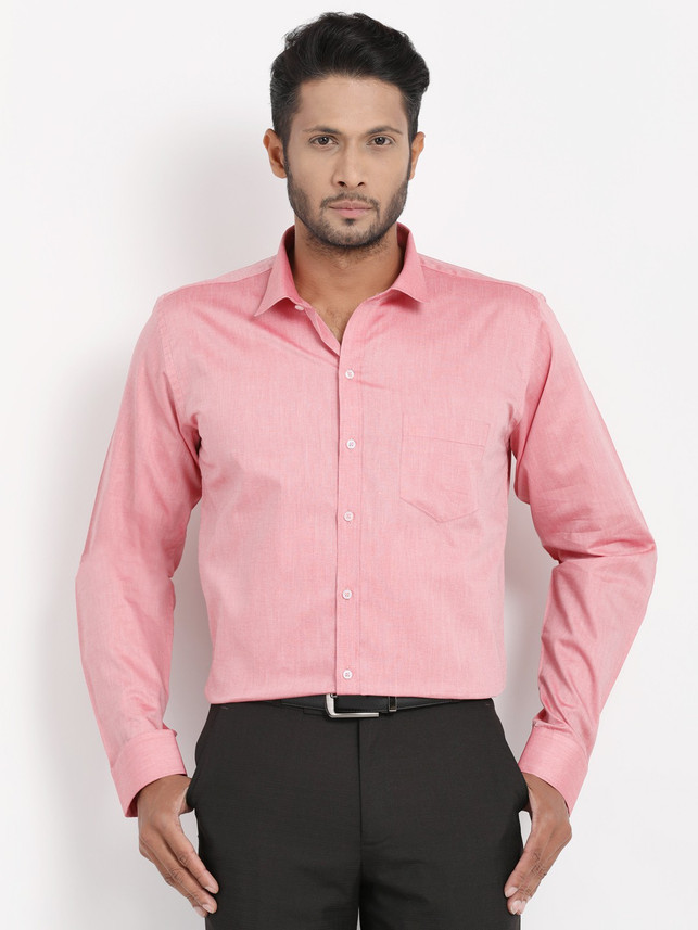 M Express Men Solid Formal Pink Shirt 