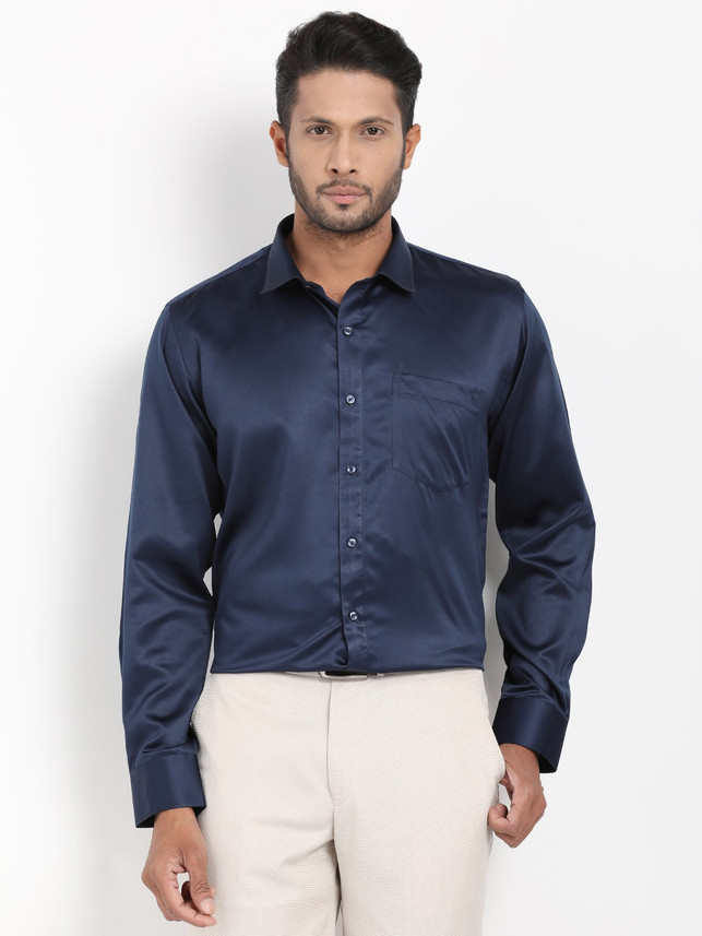 M Express Men Solid Formal Dark Blue 