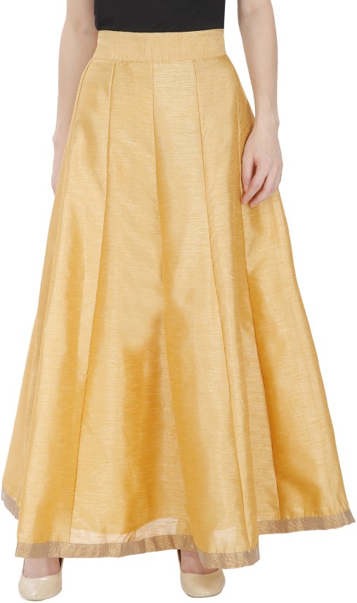 Solid Women Regular Gold Skirt 