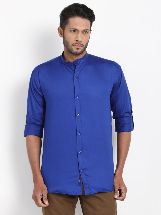 M Express Men Solid Casual Blue Shirt 