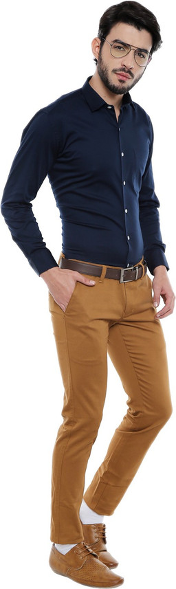 ZIDO Men Solid Formal Dark Blue Shirt 