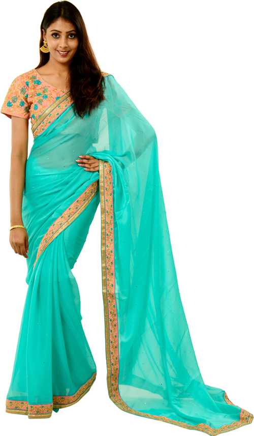 Buy Klm Fashion Mall Embroidered Fashion Poly Crepe Blue Sarees Online Best Price In India Flipkart Com