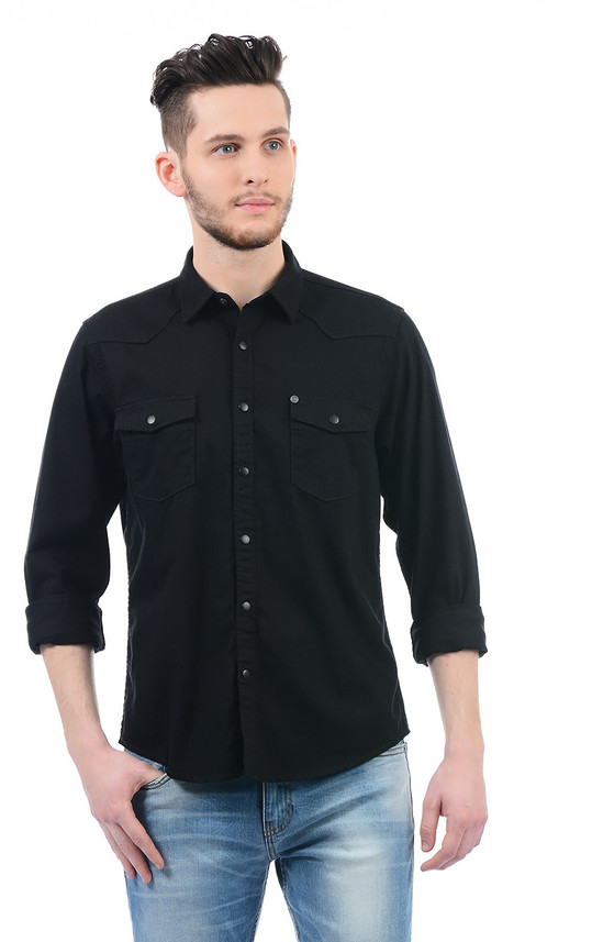 Pepe Jeans Men Solid Casual Black Shirt 