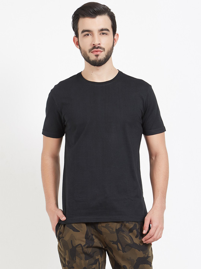 DEEZENO Solid Men Round or Crew Black T 