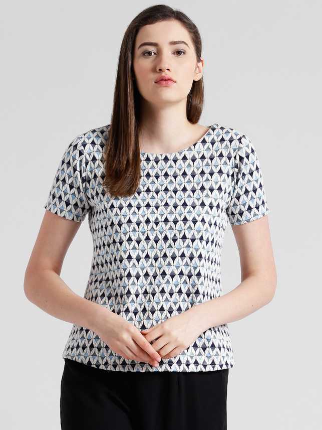 Zink London Casual Half Sleeve Self Design Women Multicolor Top Zink London Casual Half Sleeve Self Design Women Multicolor Top