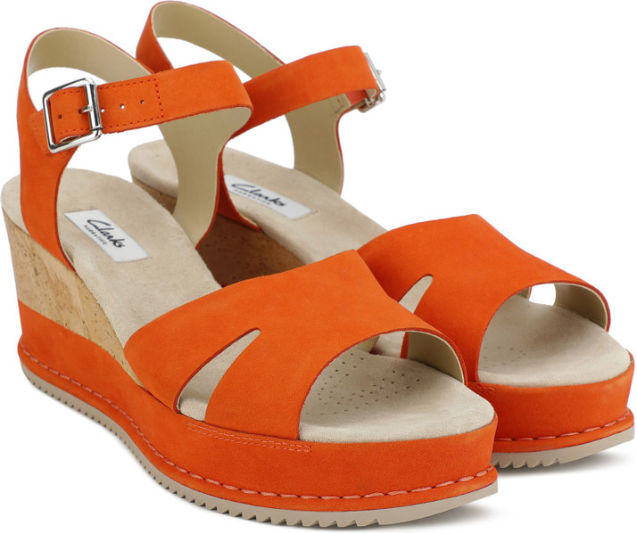 clarks orange wedges