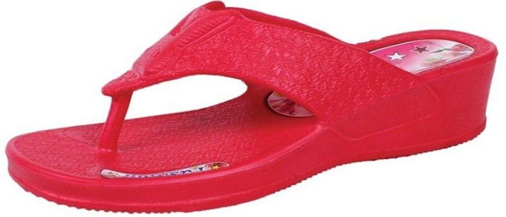 womens red wedge flip flops