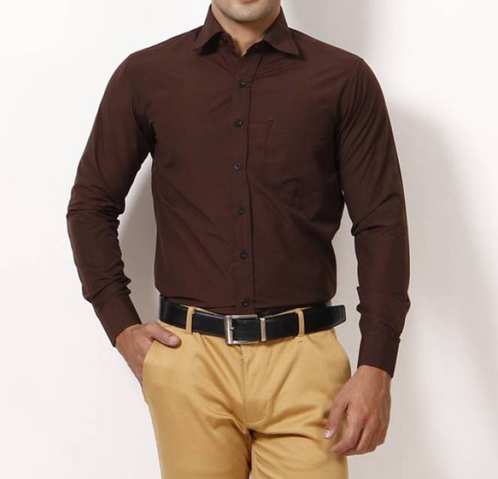 RED STRIPE Men Solid Casual Brown Shirt 