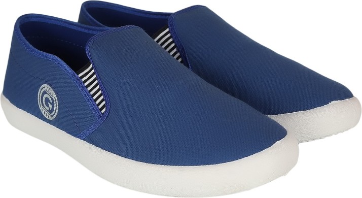 blue canvas loafers