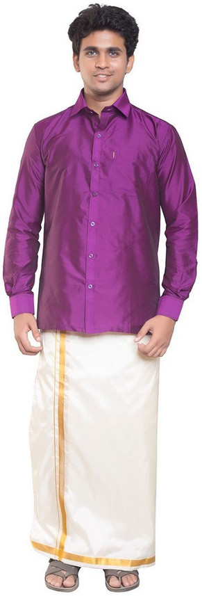 THANGAMAGAN Men Dhoti, Shawl and Shirt 