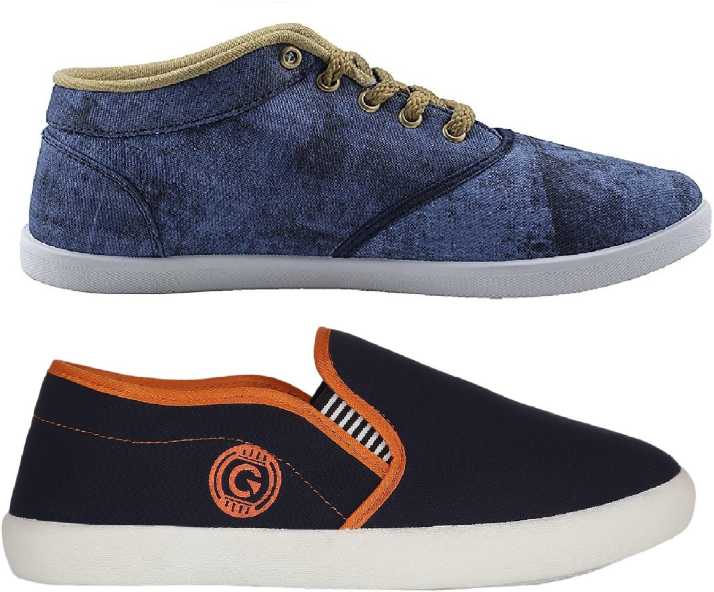 GLOBALITE Globalite Combo Pack of Loafer and Sneaker; Type:Casual and Canvas  (Loafer and Sneaker) Size 6-10 Sneakers For Men - Buy Navy, Orange Color GLOBALITE  Globalite Combo Pack of Loafer and Sneaker;