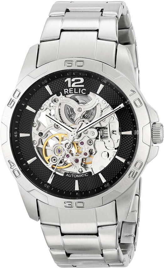 relic men's stainless steel automatic skeleton watch