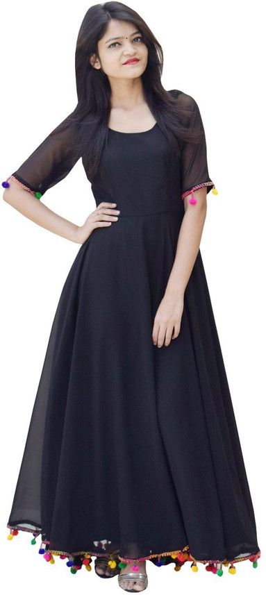 solid black anarkali