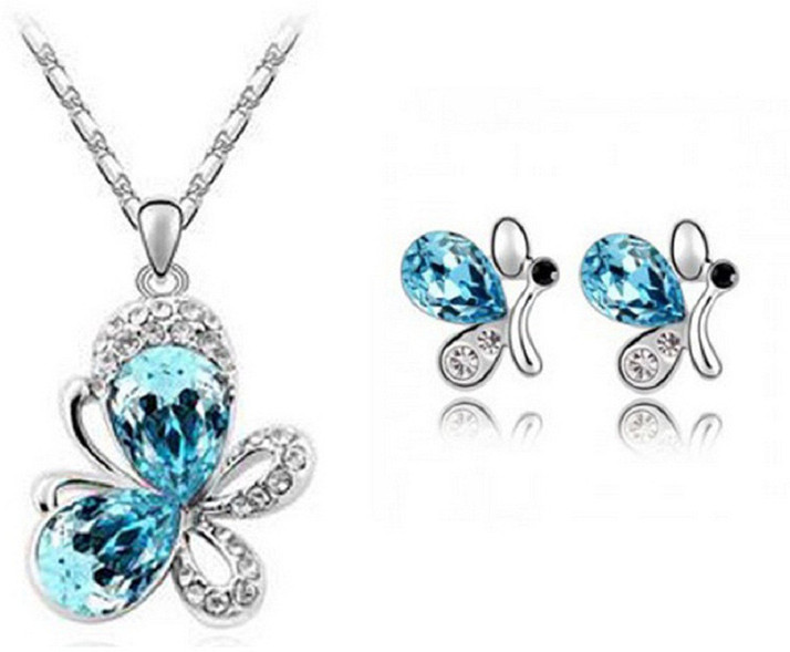 Platinum Aquamarine Alloy Pendant Set 