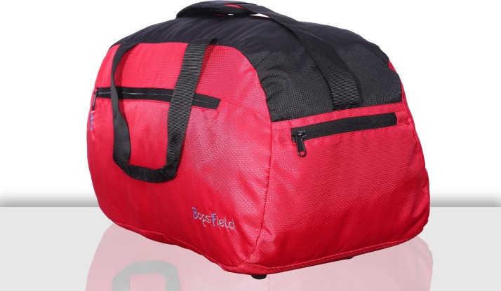 red and black duffle bag