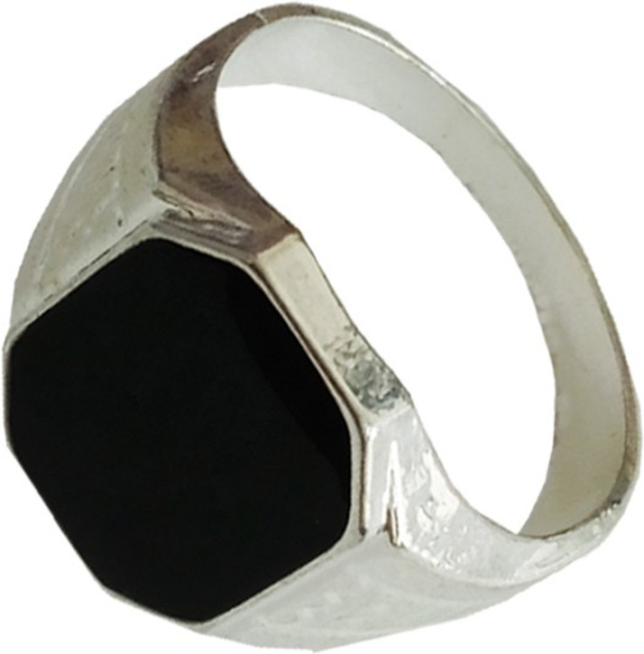 silver ring with black stone
