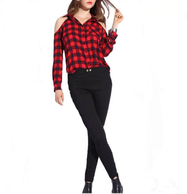 red n black check shirt womens