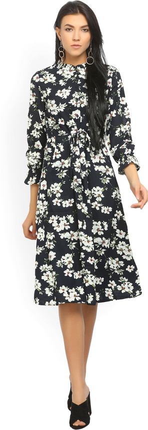 tokyo talkies women navy blue printed shirt dress