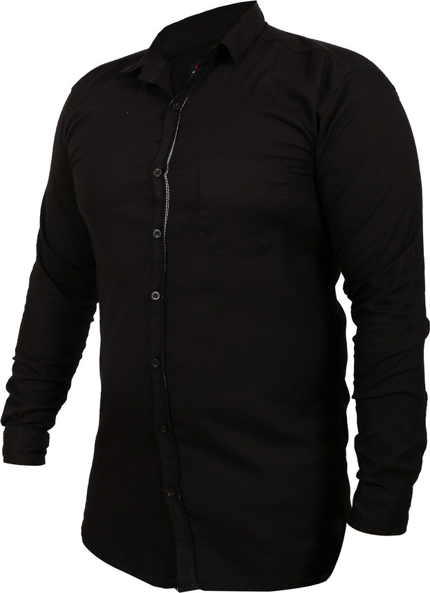 Landlord Men Solid Casual Black Shirt 