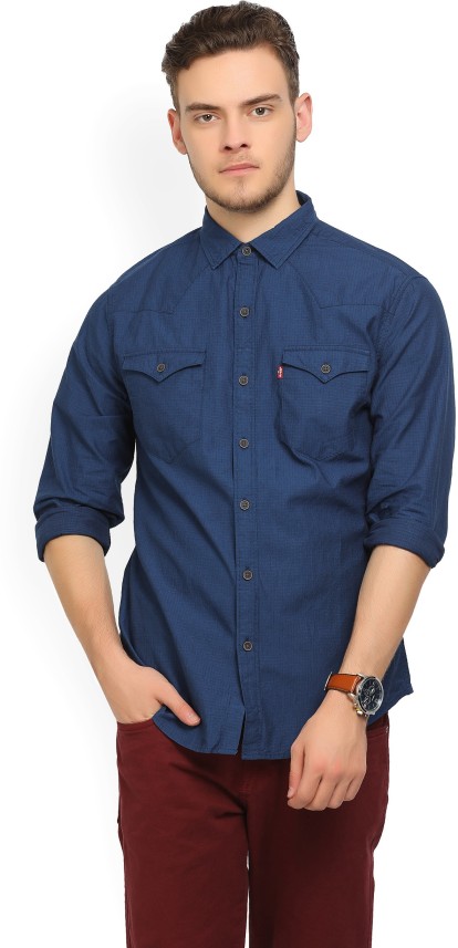 levi's men solid casual blue shirt