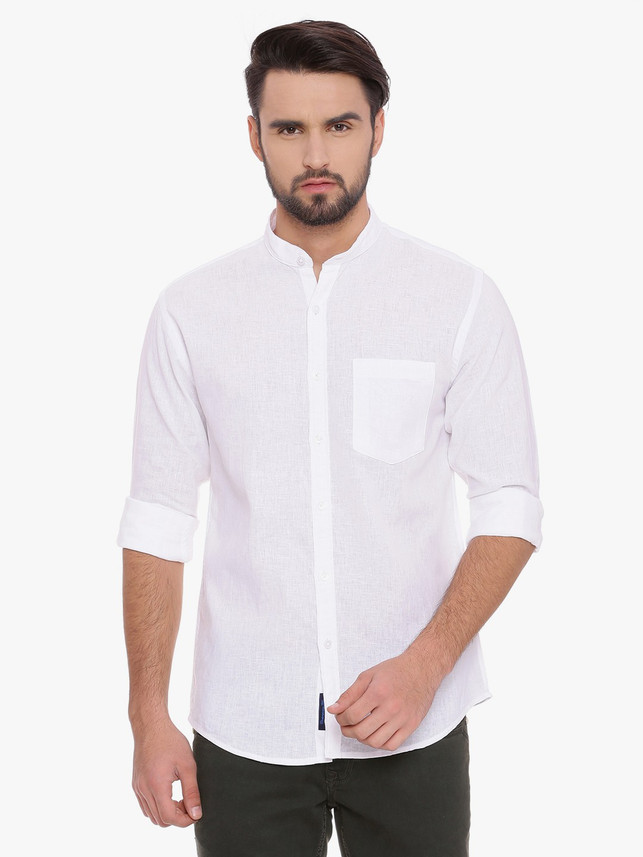 LINEN CLUB Men Solid Casual White Shirt 